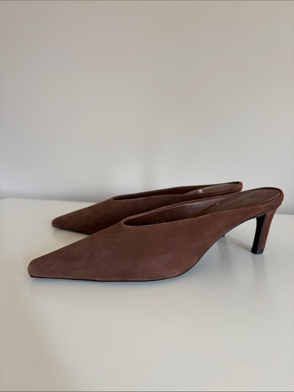 H&M Pointed Toe Brown Suede Mule Heels 40 9 Leather